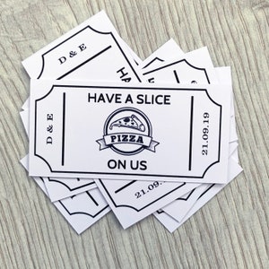 Personalised Pizza Truck Food Tickets Digital File White Coupon Meal Tokens Party Card Custom Wedding Sweet Food Voucher Bar Graduation image 1