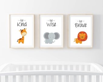 Safari Animals Nursery Print Instant Digital Download for Fun Bedroom Pictures Giraffe Wall art Kids Room Printable Lion Elephant