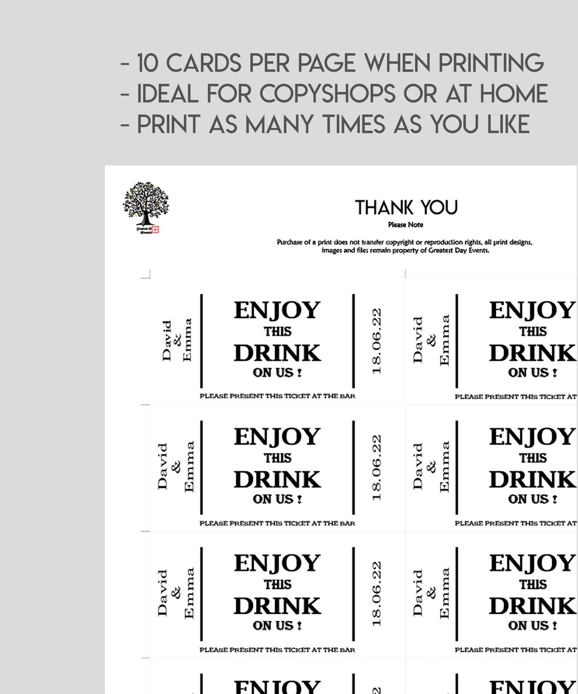 Modern Wedding Drink Ticket Template Drink Voucher Drink Token Etsy