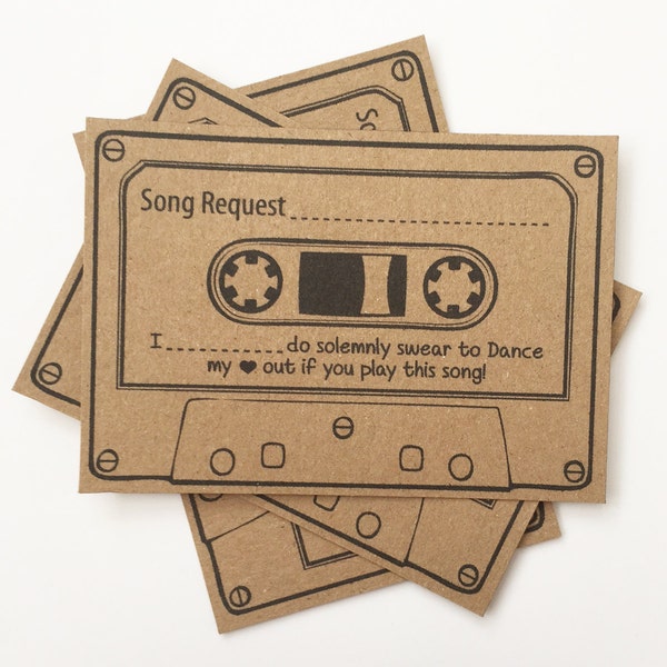 Wedding Song Request Cards Brown Kraft Vintage Retro Games Shabby Chic