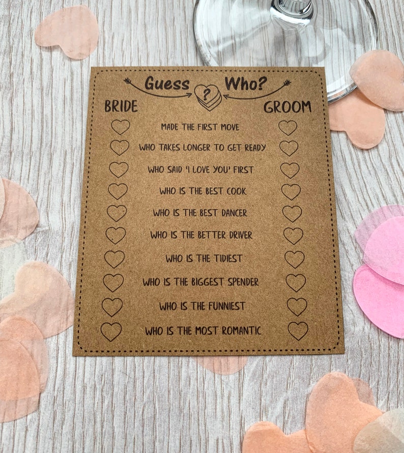 Wedding Game Guess Who Kraft Cards Qty 10 Trivia Place Setting - Etsy UK