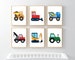 Construction Vehicle Nursery Pictures set of 6 Wall Art Prints Fun Truck Digger Theme Print Tractor Bulldozer Baby Building 