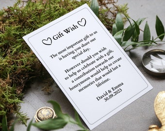 Modern Wedding Gift Wish Template Money Card for Honeymoon Invitation Event Work Party Stationary Printable Instant Download