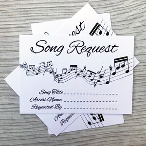 Wedding Song Request White Cards Vintage Retro Shabby Chic Patterned Music Elegant Simple