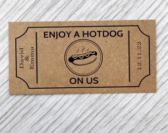 Food Truck Tickets Hotdog Van - Personalised 50 Kraft Card Wedding & Events - Coupon Tokens Party Cards Custom Ticket Meal Voucher Bar