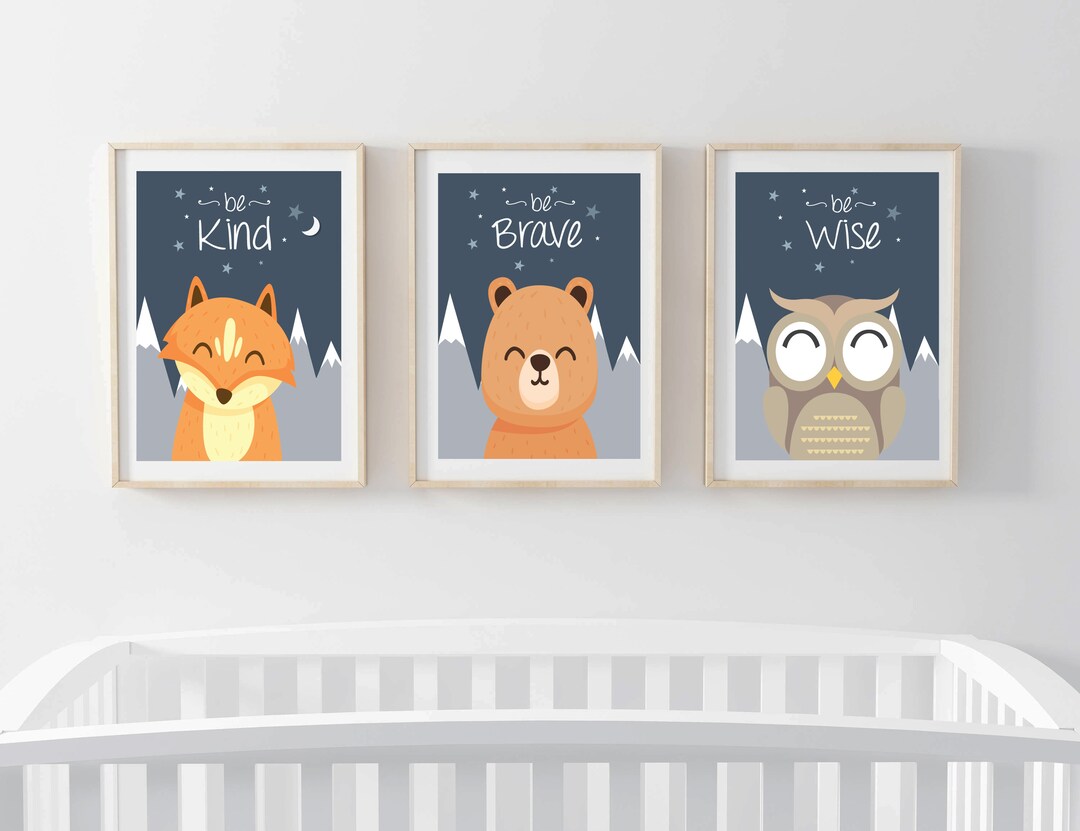 Nursery Wall Art Animals Set of 3 Prints for Baby Boy Girl Ideal Gift ...