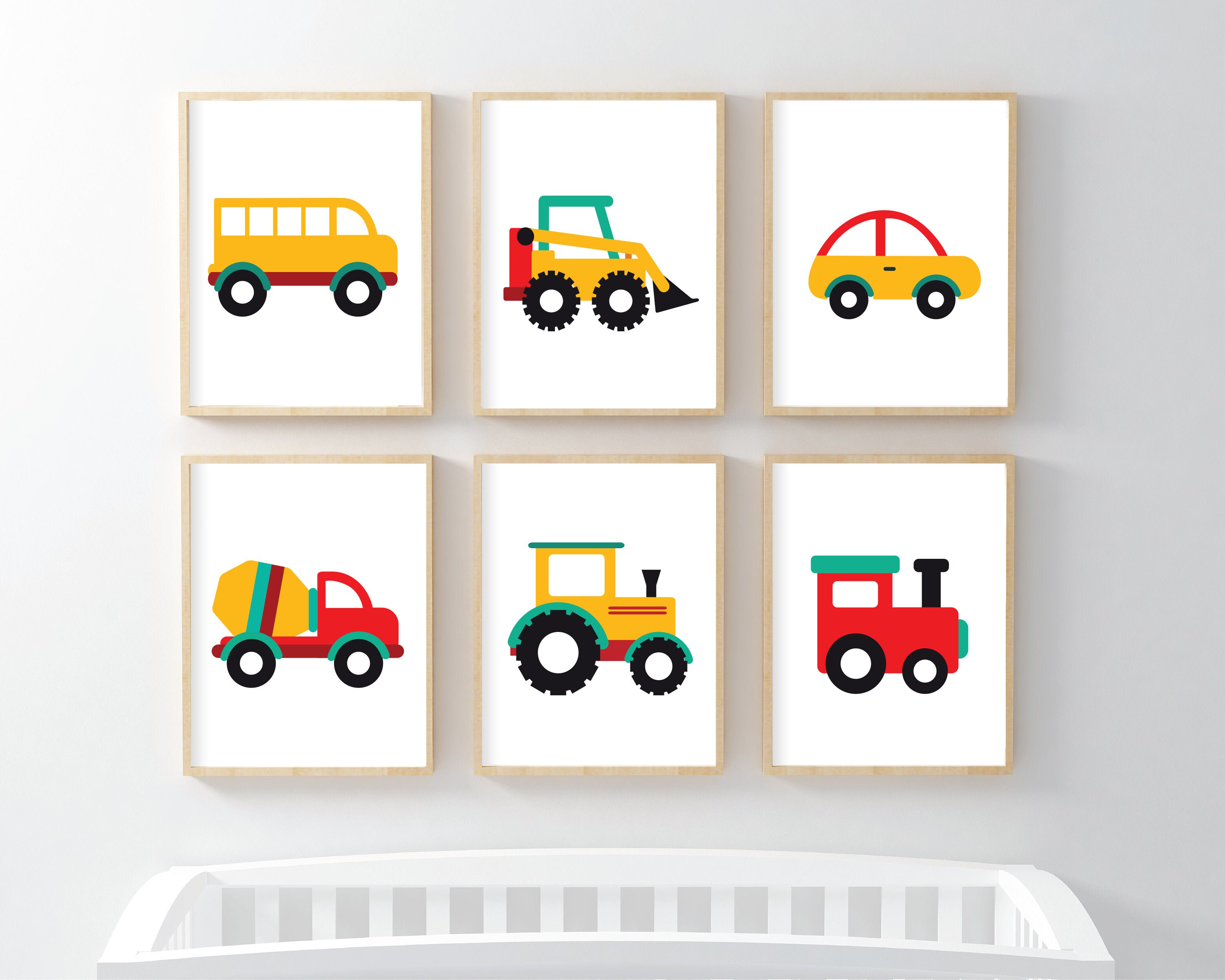 Nursery Vehicle Wall Art Prints Set of 6 Pictures Fun Truck Etsy