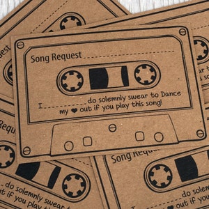 Song Request Cards Kassette Hochzeit Braun Kraft Karten Vintage Retro Spiele Shabby Chic Einladung Einladung Musik Party Stationary