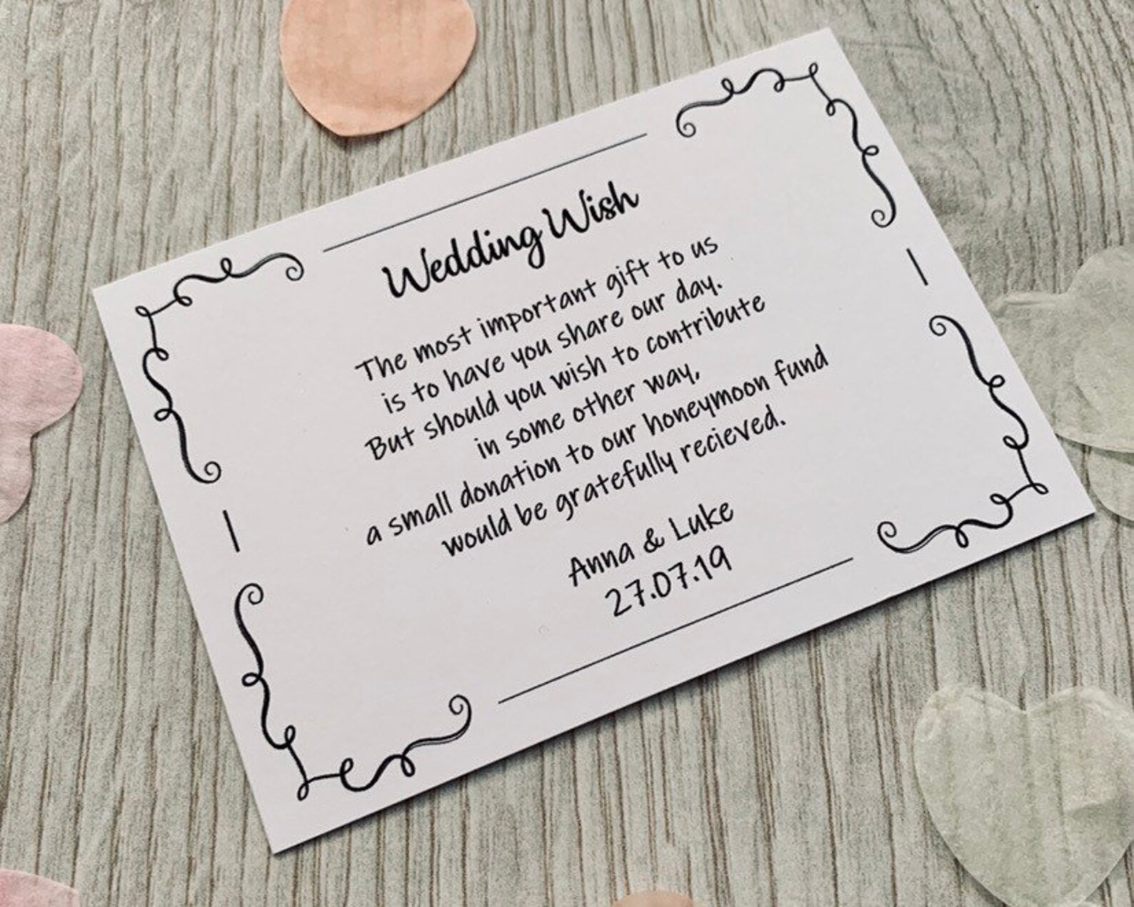 Personalised Wedding Wish Gift Cards on White Card elegant Etsy UK