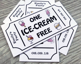 Ice Cream Tokens personnalisé billets de mariage Qty 50 - White Coupons Party Voucher Cards vintage Custom Sweet 16 Parlour Food Truck Voucher