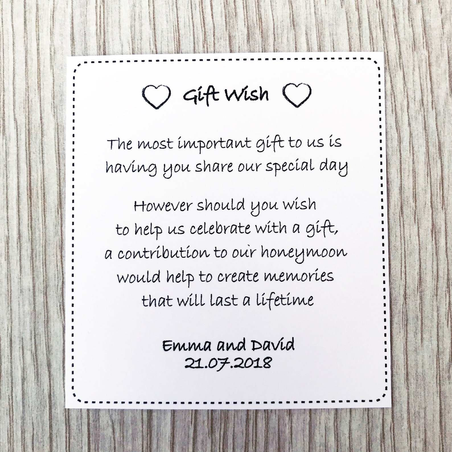 Personalised Wedding Honeymoon Money Wish Gift Cards on White Etsy UK