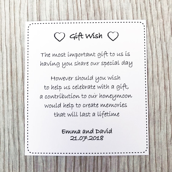 Personalised Wedding Honeymoon Money Wish Gift Cards on White Etsy