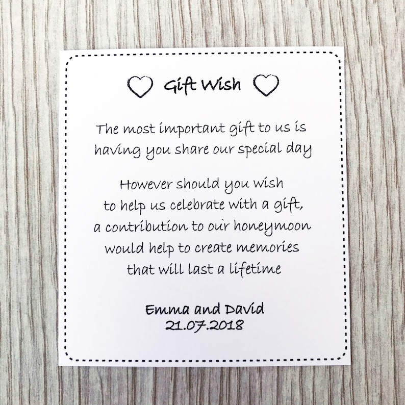 Personalised Wedding Honeymoon Money Wish Gift Cards on White Etsy UK