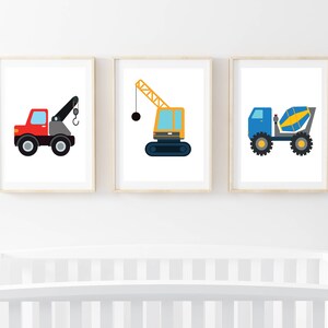 Nursery Prints Vehicle Theme set of 3 Prints Truck Cement Mixer Fun Baby Boy Girl Construction Inspirational colours