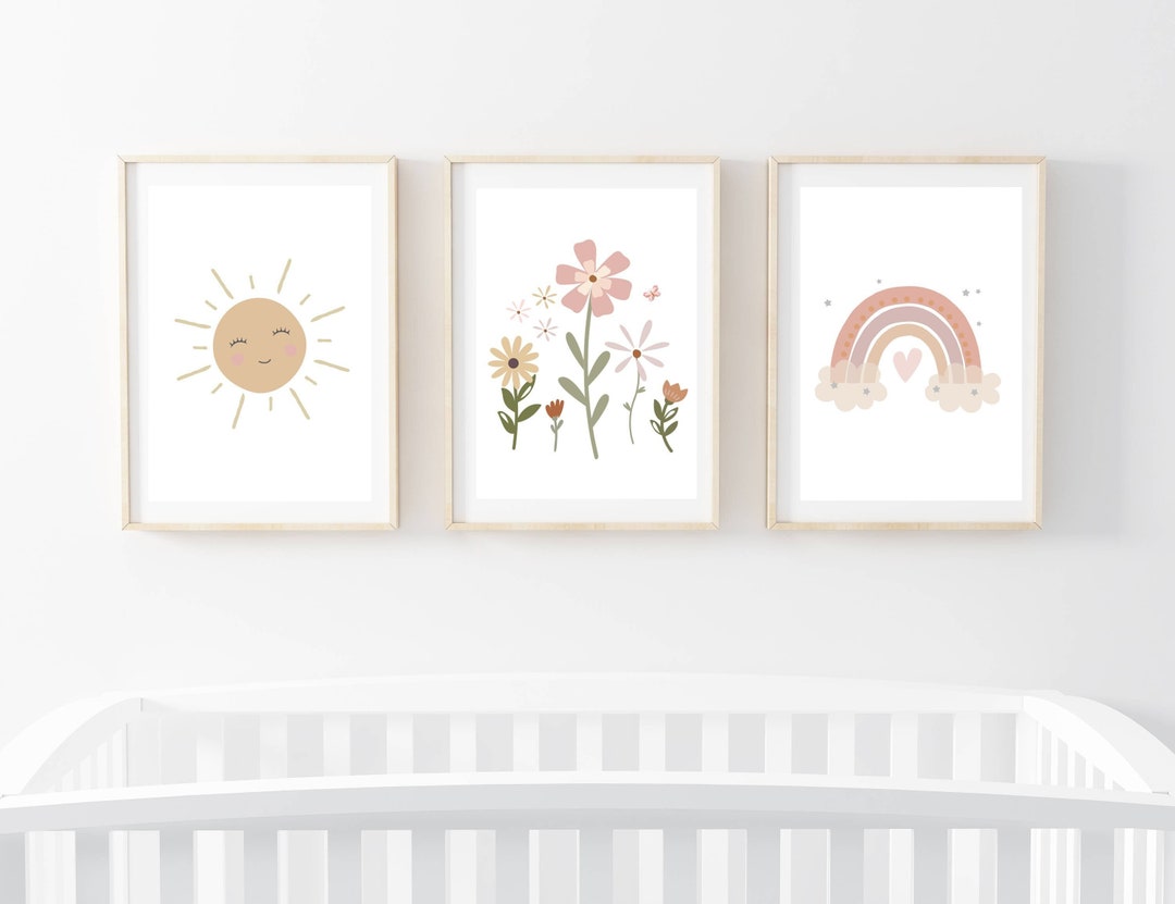 Floral Rainbow Nursery Prints - Wildflower Style Set of 3 - Pink Room ...