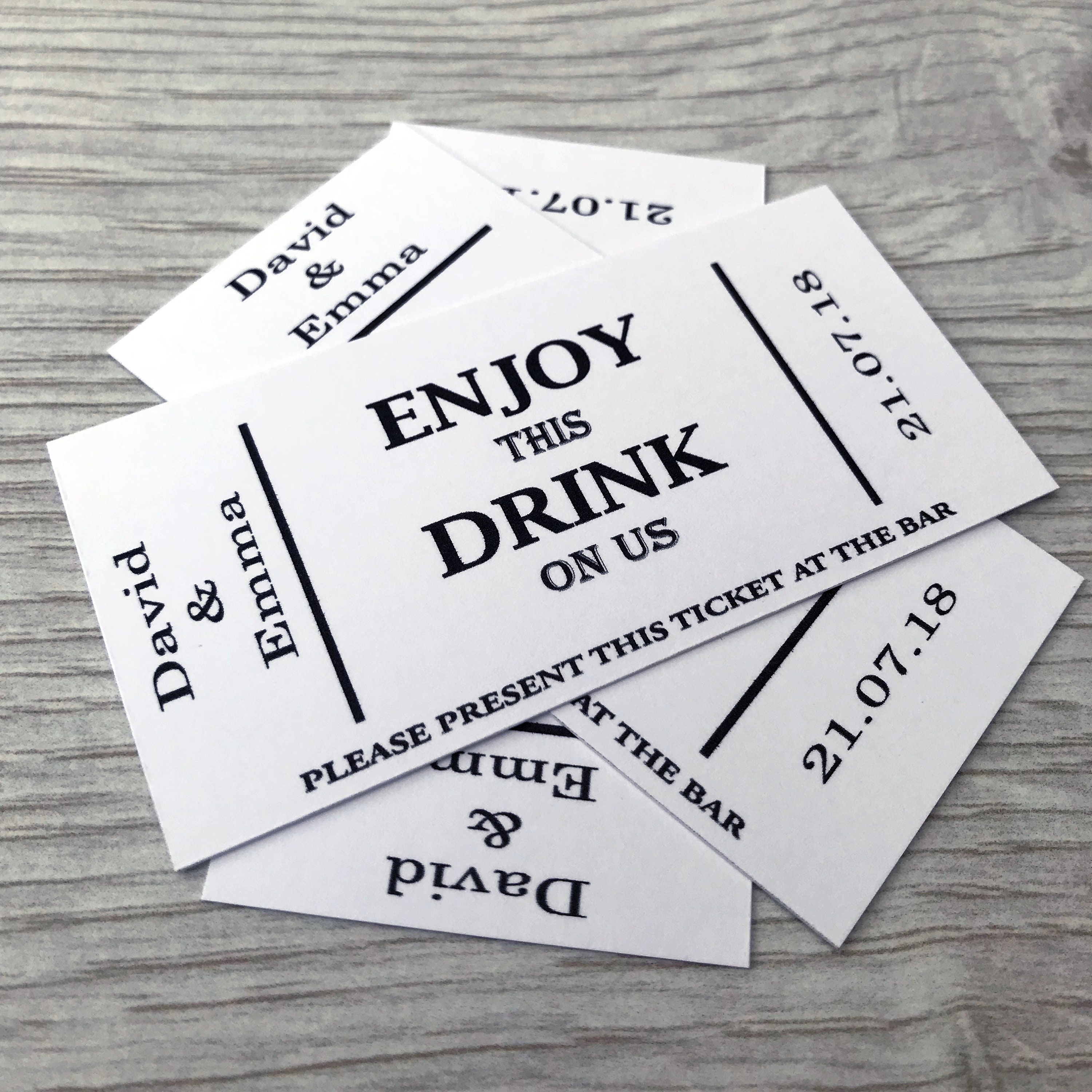 Personalised Wedding Drink Tickets White Card Coupon Etsy