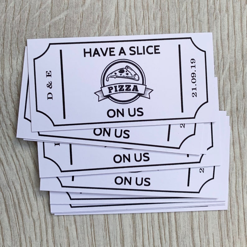 Personalised Pizza Truck Food Tickets Digital File White Coupon Meal Tokens Party Card Custom Wedding Sweet Food Voucher Bar Graduation image 4