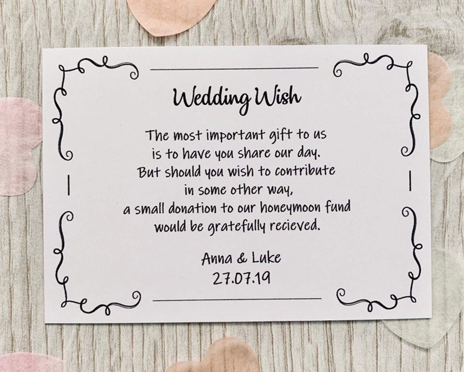 Personalised Wedding Wish Gift Cards on White Card elegant Etsy UK