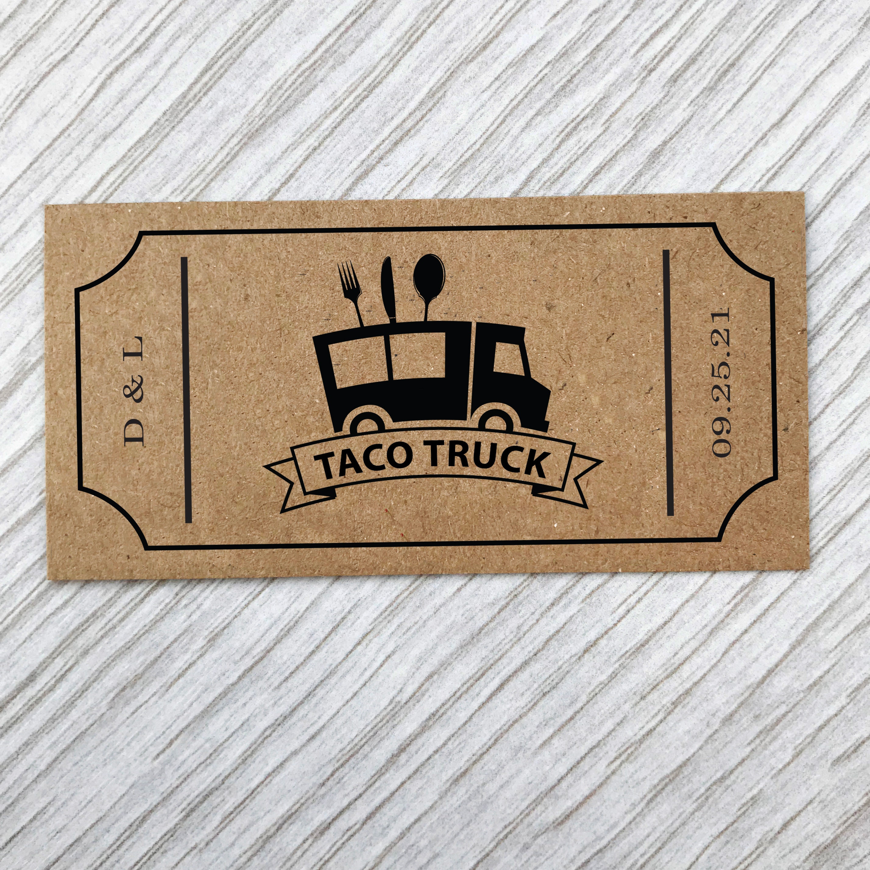 Taco Food Truck Tickets Personalised 50 Kraft Card Wedding Etsy