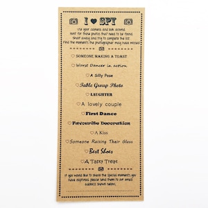 Hochzeit i SPY Spiel Qty 10 große Karten braun Kraft oder weiße Karte Trivia Spiel Ort Einstellung Tisch Vintage ISPY rustikal