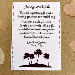 Gepersonaliseerde Wedding Wish Gift Cards op White Card Travel - Honeymoon Money Wishing Well Vintage Rustic uitnodiging Verzoek Wedding Invite