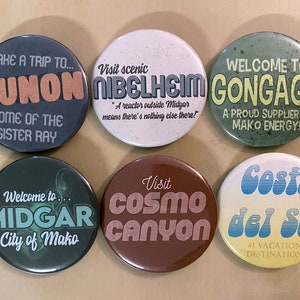 FF7 | Final Fantasy VII Retro Destination Pinback Buttons