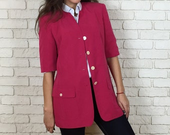 90s Vintage Linen Raspberry Pink Jacket - Women's Linen Jacket - Brand "ARA"