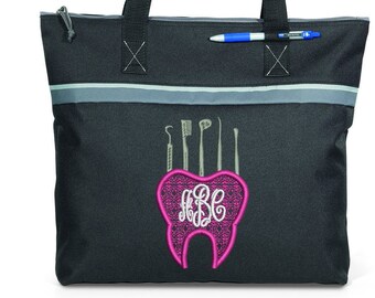 Happy Tooth Dental Themed Personalized Embroidered Small Beach Tote