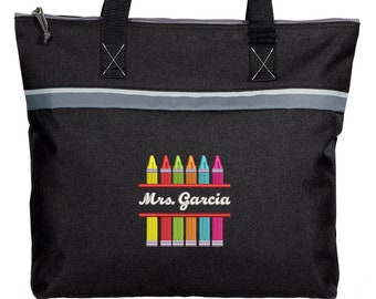 Teacher Crayons Personalized Embroidered Small Travel Tote, Teacher Gift, Teacher Appreciation, End of Year Gift