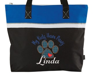 My Kids Have Paws Personalized Embroidered Small Tote