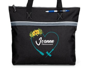 Phlebotomist Butterfly Venipuncture with Sunflowers Personalized Printed Small Tote Bag , Phlebotomy