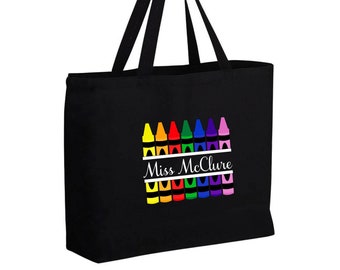 Personalized Teacher Crayons Tote Bag, Custom Tote, Women Bag, Custom Gift For Teacher,  Teacher Appreciation. Reusable Bag, #1505