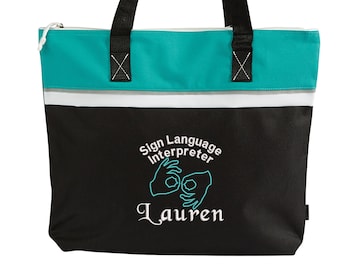 Sign Language Interpreter Embroidered Personalized Small Travel Beach Tote