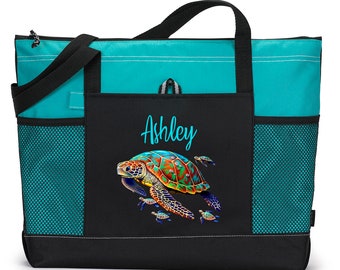 Sea Turtle Large ToteBeach Bag wInside Pocket