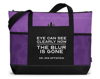 Eye Can See Clearly Now The Blur Is Gone - Optometry Themed Personalized Printed Tote Bag with Mesh Pockets