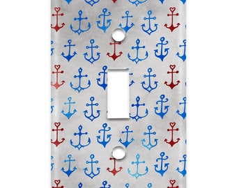 Metal Light Switch Plate Cover Anchors Red White and Blue Decorative Light Switchplate Cover, Other Sizes Available, Home Decor, Lighting