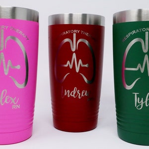 Personalized Engraved Respiratory Therapy Powder Coated Insulated 20 oz Tumbler 12 colors available, Gift for Respiratory Therapist, RRT image 7