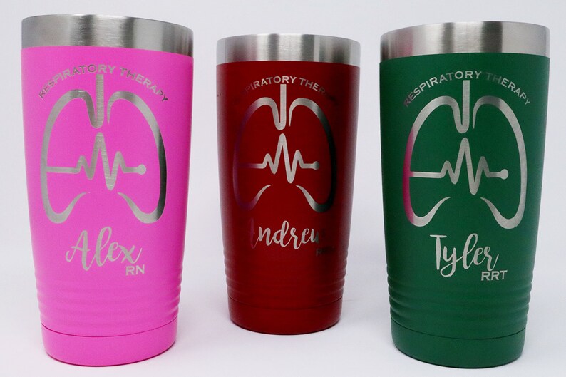 Personalized Engraved Respiratory Therapy Powder Coated Insulated 20 oz Tumbler 12 colors available, Gift for Respiratory Therapist, RRT image 7