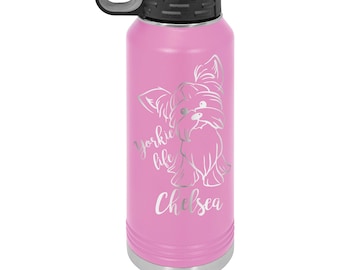 Yorkie Life Personalized Engraved Insulated Stainless Steel 32 oz Water Bottle, Personalized Gift, Yorkshire Terrier, Yorkie Mom