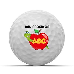 Teacher apple with worm personalized golf balls, set of 3#2193