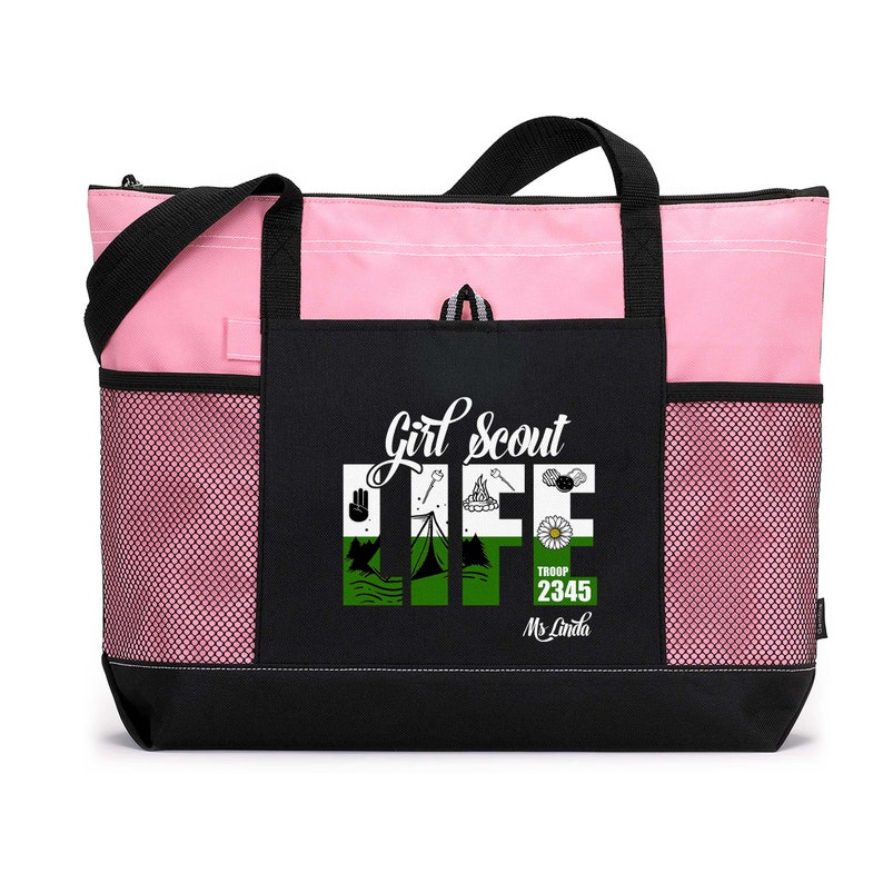 Personalized Girl Scout Life Printed Tote Bag with Mesh Pockets image 4