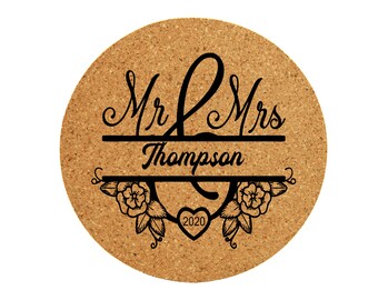 Mr & Mrs Personalized Cork Coaster, Custom Wedding Save The Dates