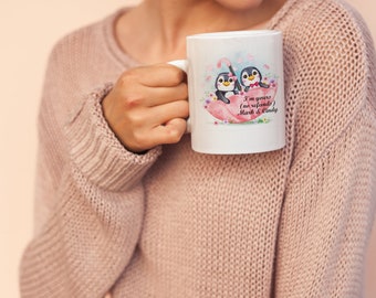 Pingouins personnalisés de la Saint-Valentin - Mug à café de 15 oz, cadeau pour elle, cadeau pour lui, Saint-Valentin, petit ami, petite amie