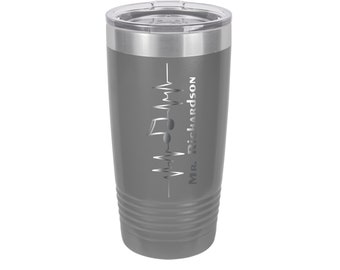 Heartbeat Music Note, Music Lover Personalized Engraved Powder Coated Insulated 20 oz Tumbler 12 colors available