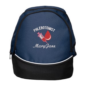 Phlebotomist Syringe and Blood Drop Personalized Backpack Embroidered image 6