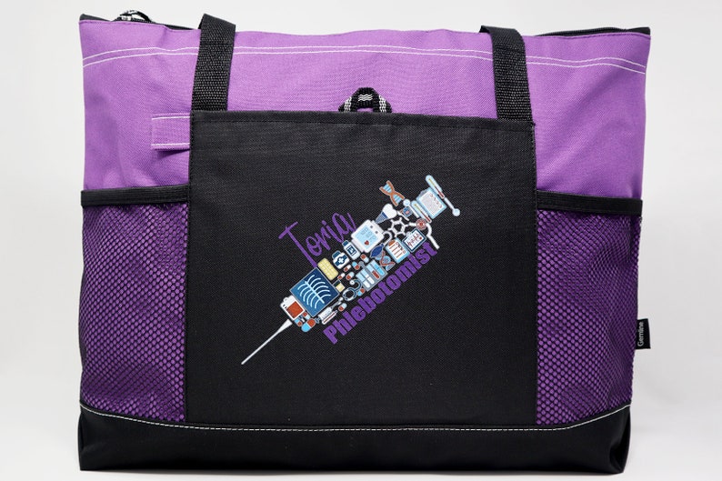 Personalized Nursing Syringe / Phlebotomist, Rn, Lpn, Cna, Cma Tote Bag with Mesh Pockets image 10