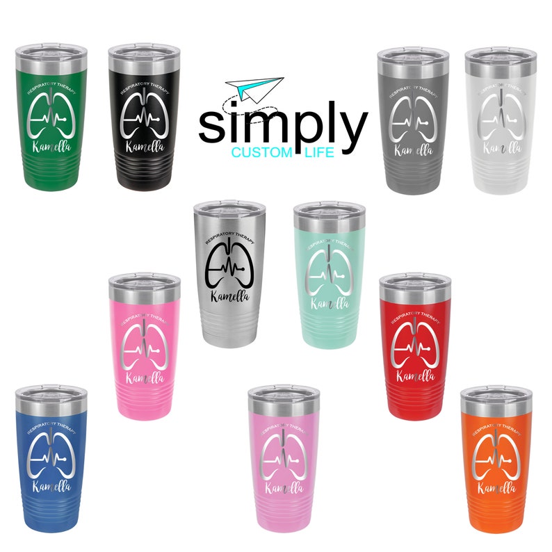 Personalized Engraved Respiratory Therapy Powder Coated Insulated 20 oz Tumbler 12 colors available, Gift for Respiratory Therapist, RRT image 2