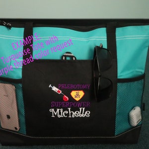 Phlebotomy is my Superpower Embroidered Zippered Tote Bag With Mesh Pockets, Beach Bag, Boating image 9