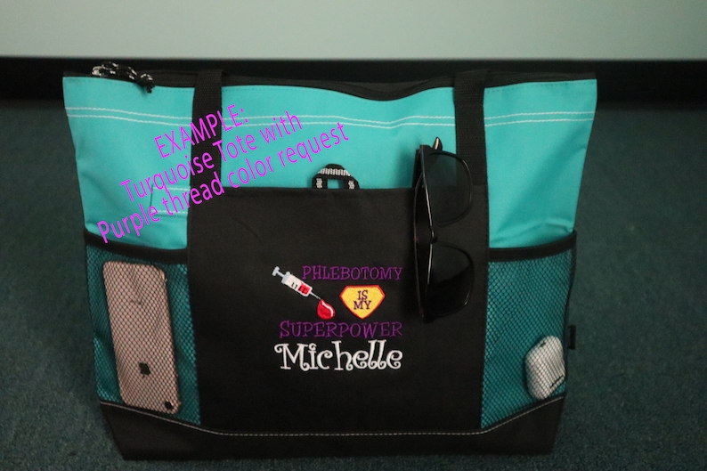 Phlebotomy is my Superpower Embroidered Zippered Tote Bag With Mesh Pockets, Beach Bag, Boating image 9