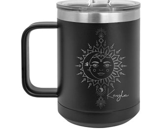 Mystical Sun & Moon Personalized Engraved 15 oz Insulated Coffee Mug